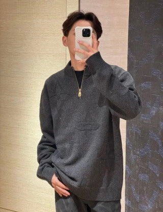 Wool half-zip jacquard sweater